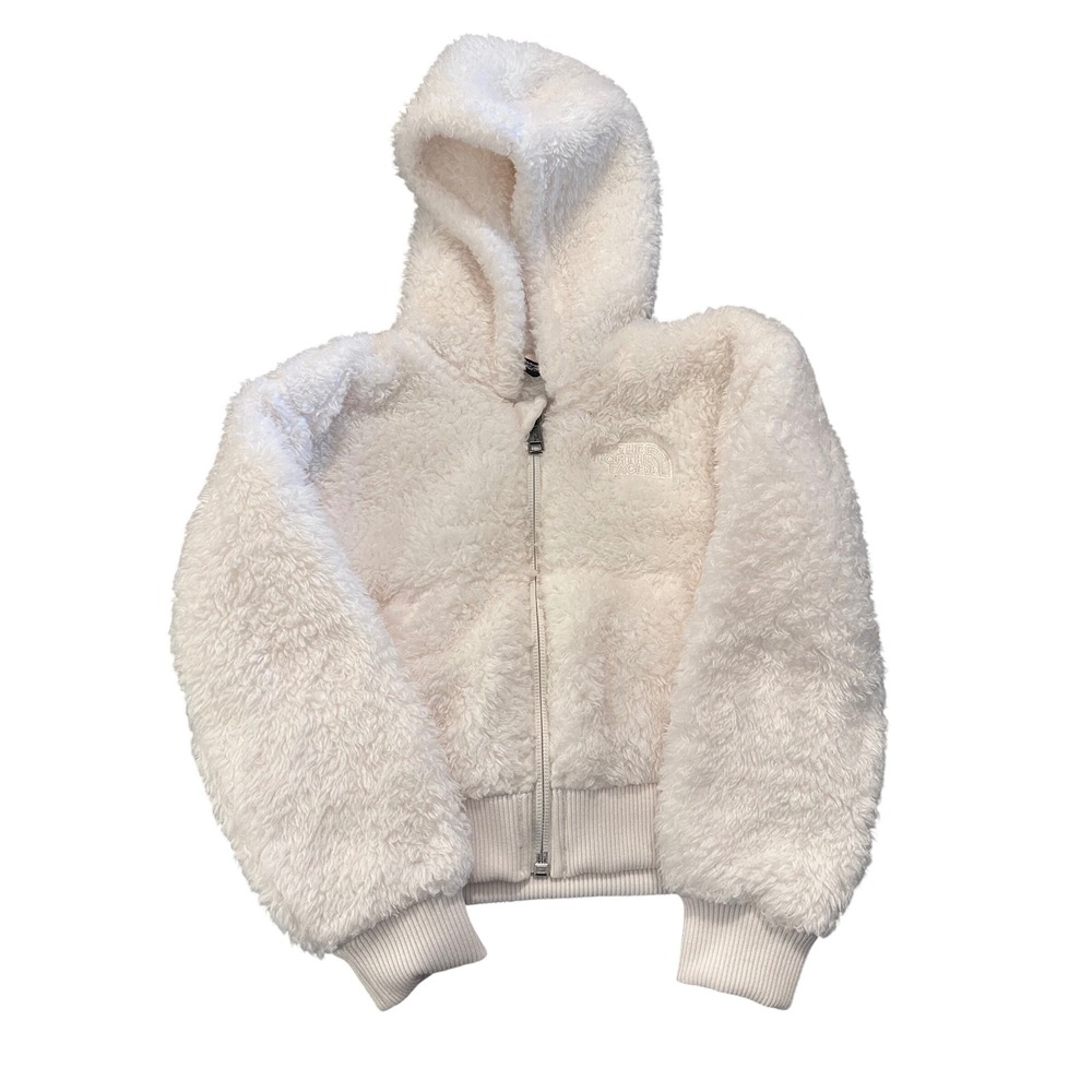 The North Face Fuzzy‎ Fleece Hooded Jacket Cream Kids Size 2